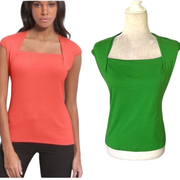 Lafayette 148 Giada Kelly Green Square Neck Cropped Tee Tank Top - S - Picture 1 of 12